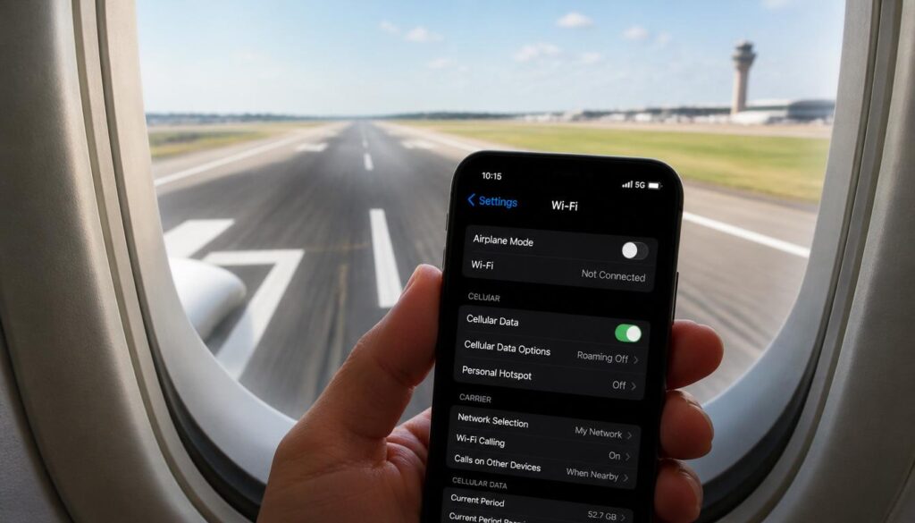 Traveler avoiding the airport sim card line with an eSIM