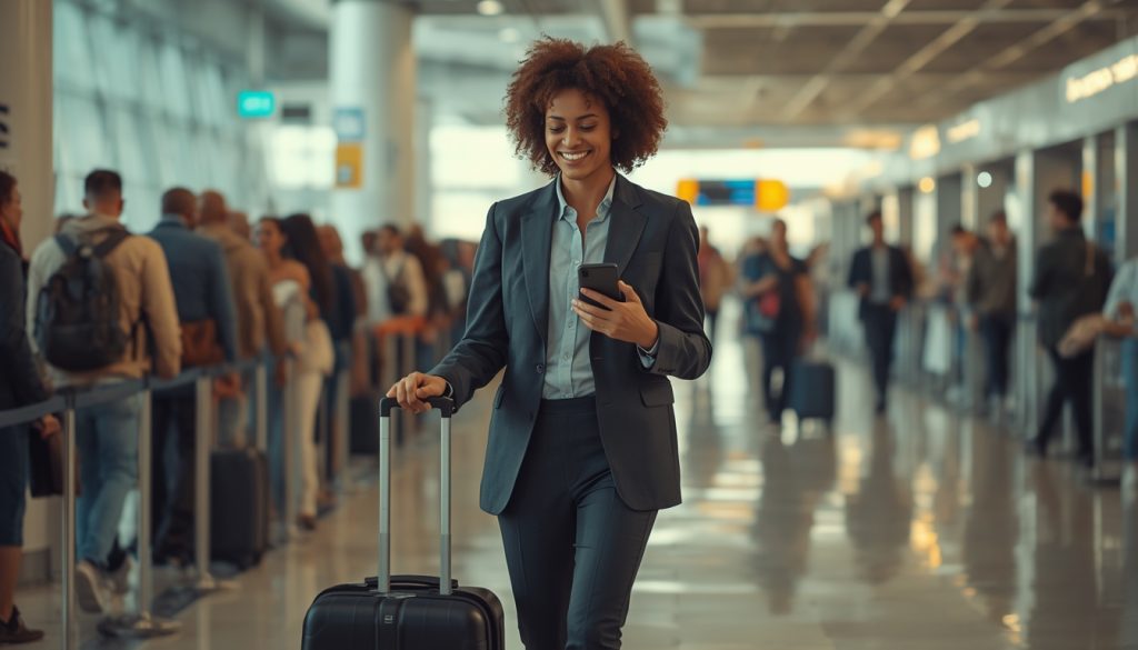 Traveler avoiding lines for plastic SIM cards at the airport