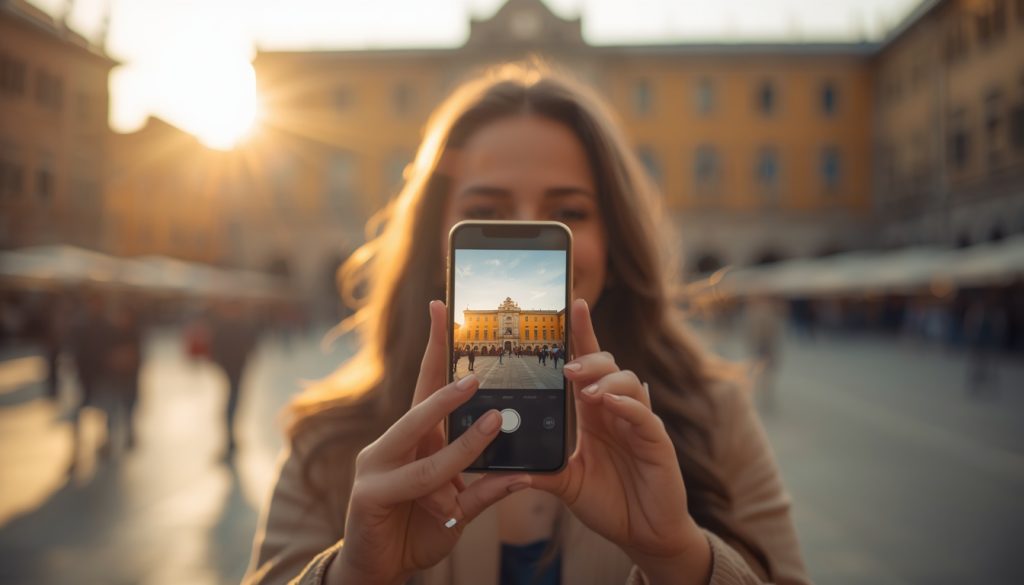 Woman making a video call trying to avoid roaming bills in Italy
